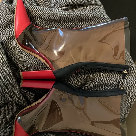 Malone Souliers Red & Navy lambskin boots with see through grey vinyl panels 38 - Picture 5 of 9